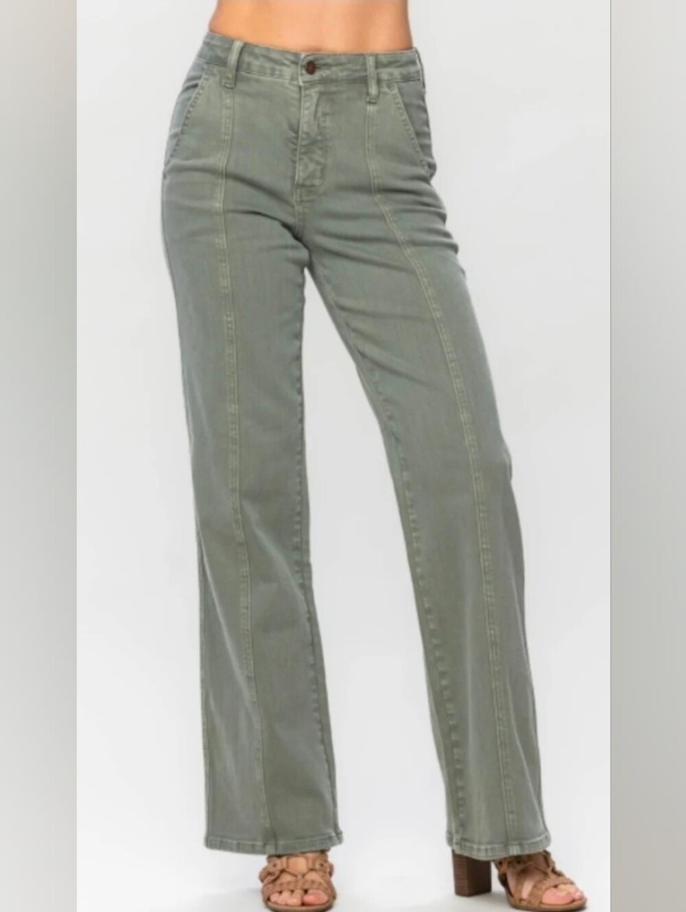 NWT Judy Blue High-Rise Wide Leg Jeans in Olive/Sage Green Size 14W